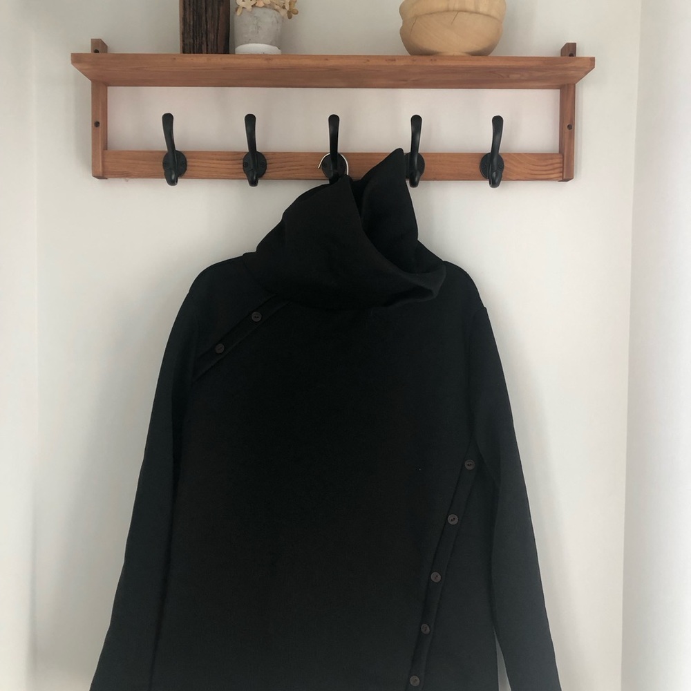 Black Button-Detail Cowl Neck Sweater